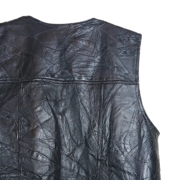 Navarre Leather Vest Mens 3XL Black Patchwork Stitch Biker Cowboy Moto 80s Rock - Picture 5 of 5